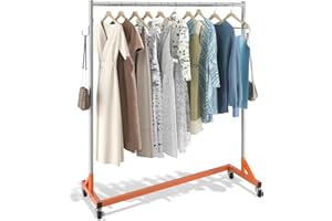 VEVOR Z Rack, 300 lbs Industrial Grade Z Base Garment Rack, 24" x 63" x 71" Clothes Rack, Sturdy Steel Heavy Duty Clothing Rack w/Lockable Casters for Home Garment Store Orange