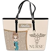 HappyHeartedGifts Personalized Nurse Appreciation Leather Tote Bag – Custom Name Nursing Life Handbag Gifts for CNA, RN