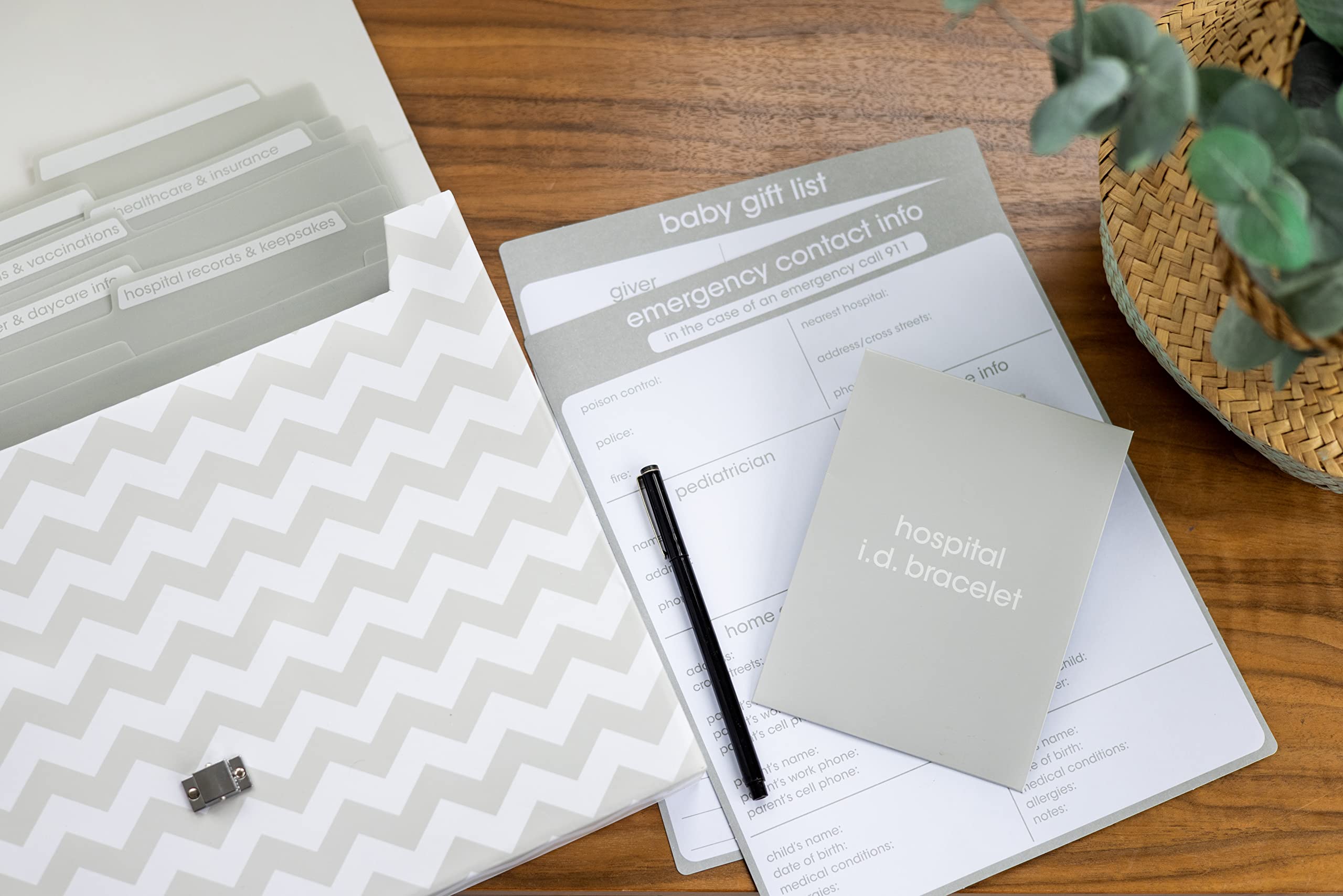 Pearhead Baby Briefcase and Document Organizer, All In One Expanding File Folder, Baby's Paperwork and Records, Newborn Keepsake and Memory Box with Labels, Baby Girl or Baby Boy Gift, Gray Chevron