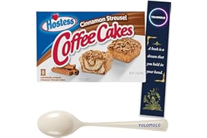 YOLOMOLO Cinnamon Coffee Cake, Topped with Streusel, Individually Wrapped, 8 Count, 11.6 oz and white plastic spoon with bookmark gift