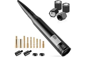 BJSIA American Flag Car Truck Antenna with Valve Stem Caps - Universal Compatible with Ford, Dodge, Chevrolet, GMC, Jeep, Toyota Truck Car Accessories, Heavy Duty Pickup Trucks Accessories - Black