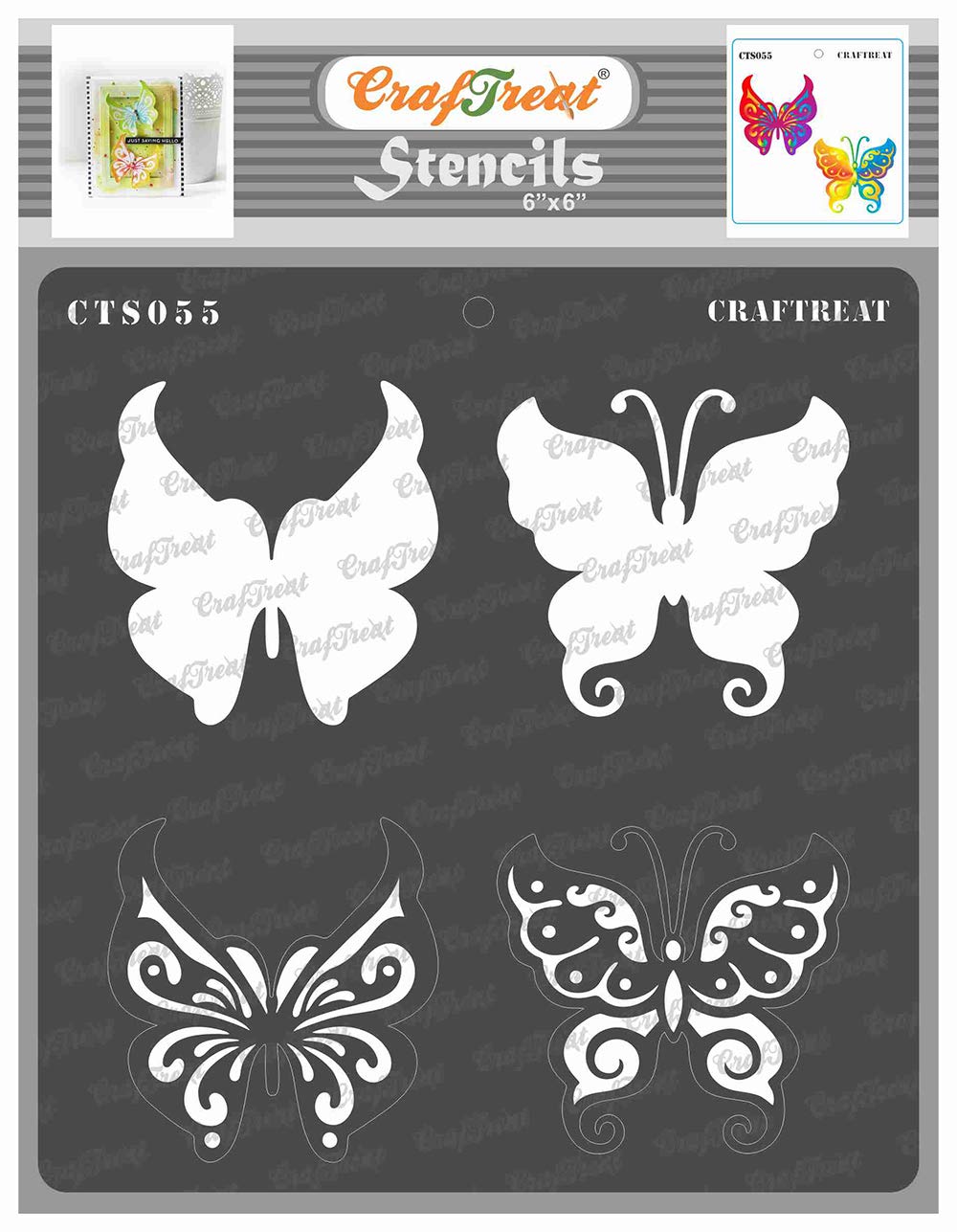 CrafTreat Reusable Layered Stencils for Crafts Vintage - Butterflies - Size: 6X6 Inches - Layering Stencils for Painting on Concrete, Paper, Canvas, Fabric - Card Making