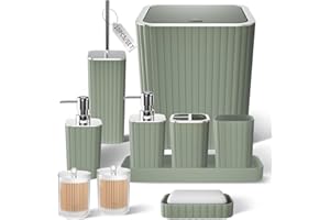 XLHOMO Bathroom Accessories Set - Gorgeous Sage Green Bathroom Set, 10PC Bathroom Accessory Set, Toilet Brush, Trash Can, Qti