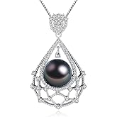 VIKI LYNN Tahitian Black Pearl Necklace for Women 10-11mm Single Genuine Freshwater Cultured Black Pearl Pendant with CZ Birthday Wedding Engagement Christmas gifts for Women, Mom, Her or Couple