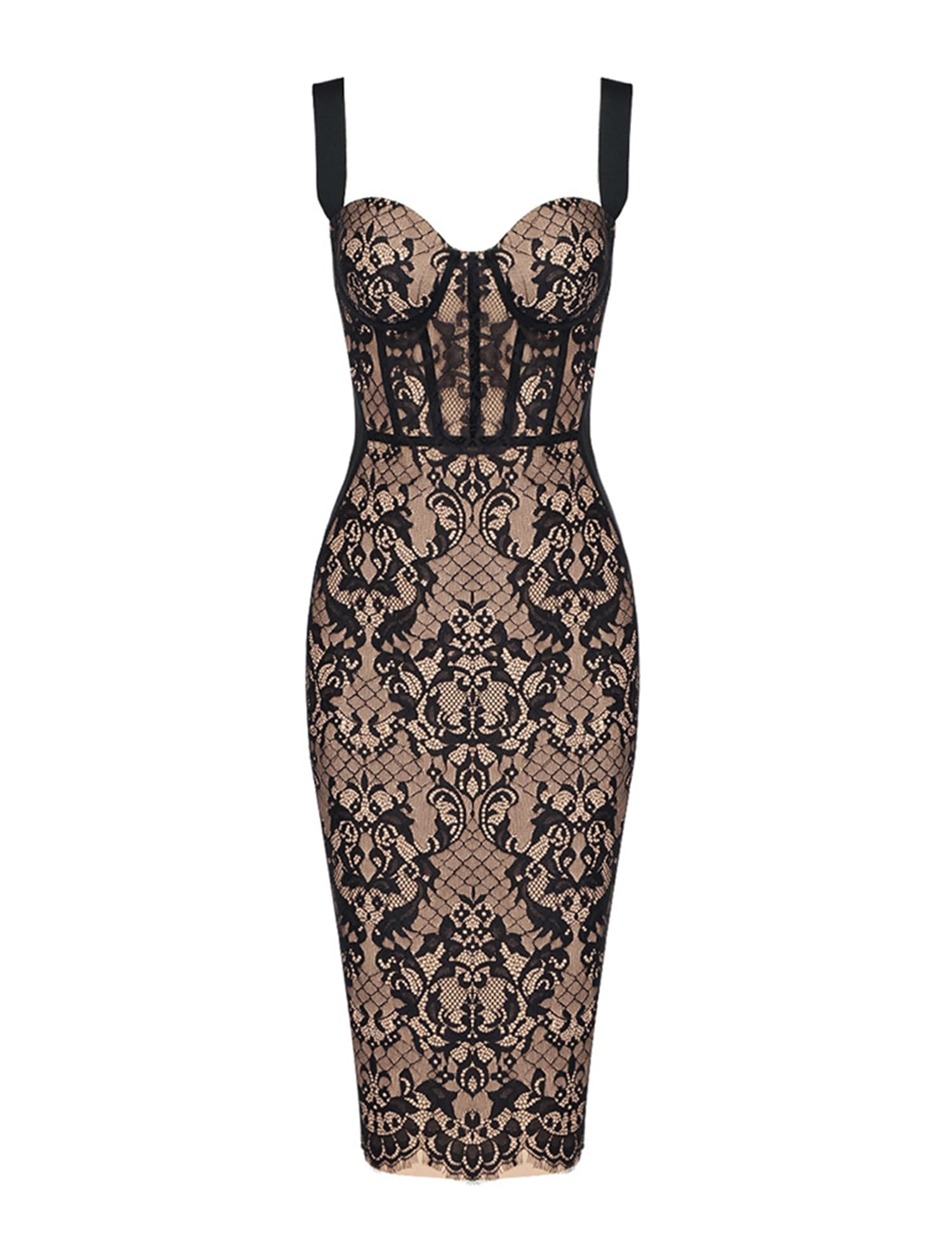 Photo 1 of Lace Fishbone Midi Velvet Cocktail Party Dress for Women Back Slit Wedding Guest Dress (B-Black,L)