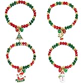 Nanafast 4 PCS Christmas Bracelet Set Santa Claus Snowflake Christmas Tree Beaded Stretch Bracelet for Women Thanksgiving Xmas Holiday Party Gifts