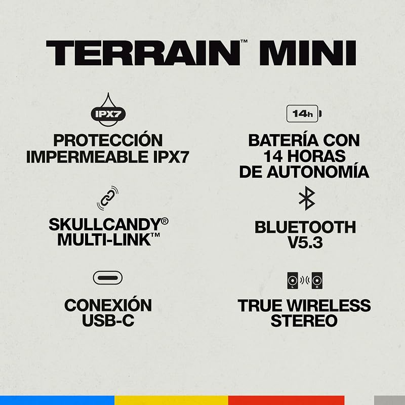 Terrain Mini Altavoz Portátil Inalámbrico con Bluetooth, Impermeabilidad IPX7, 14 Horas de Batería, True Wireless Stereo y Correa Integrada para Viajes y Uso en Exteriores - Negro