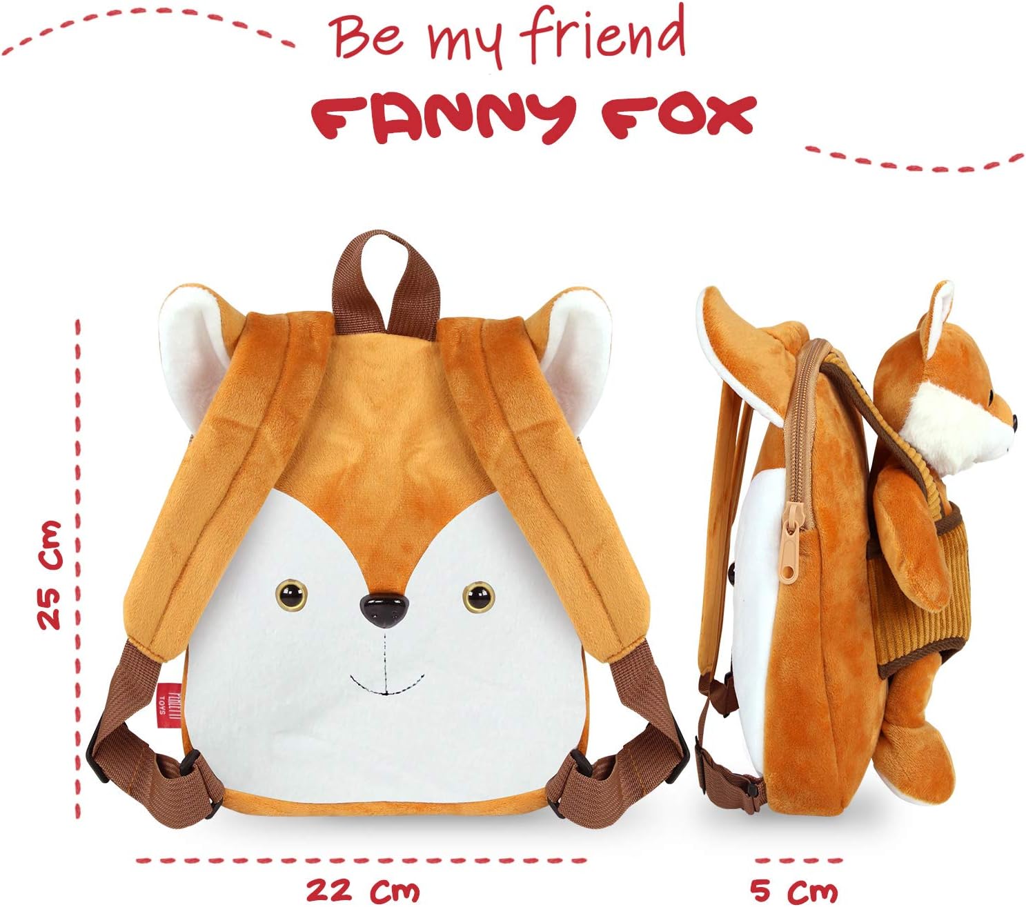 PERLETTI Plush Fox Backpack for Toddler 3 4 5 Years, Children Small Daypack with Removable Soft Stuffed Animal - Image 3