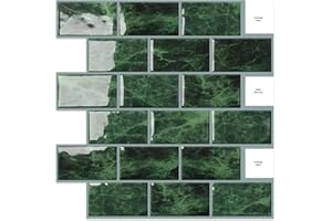 DEWOO Dark Green Peel and Stick Subway Tile Backsplash Self Adhesive Brick Stickers for Kitchen Bathroom Wall, 10-Sheet, 12"×12"