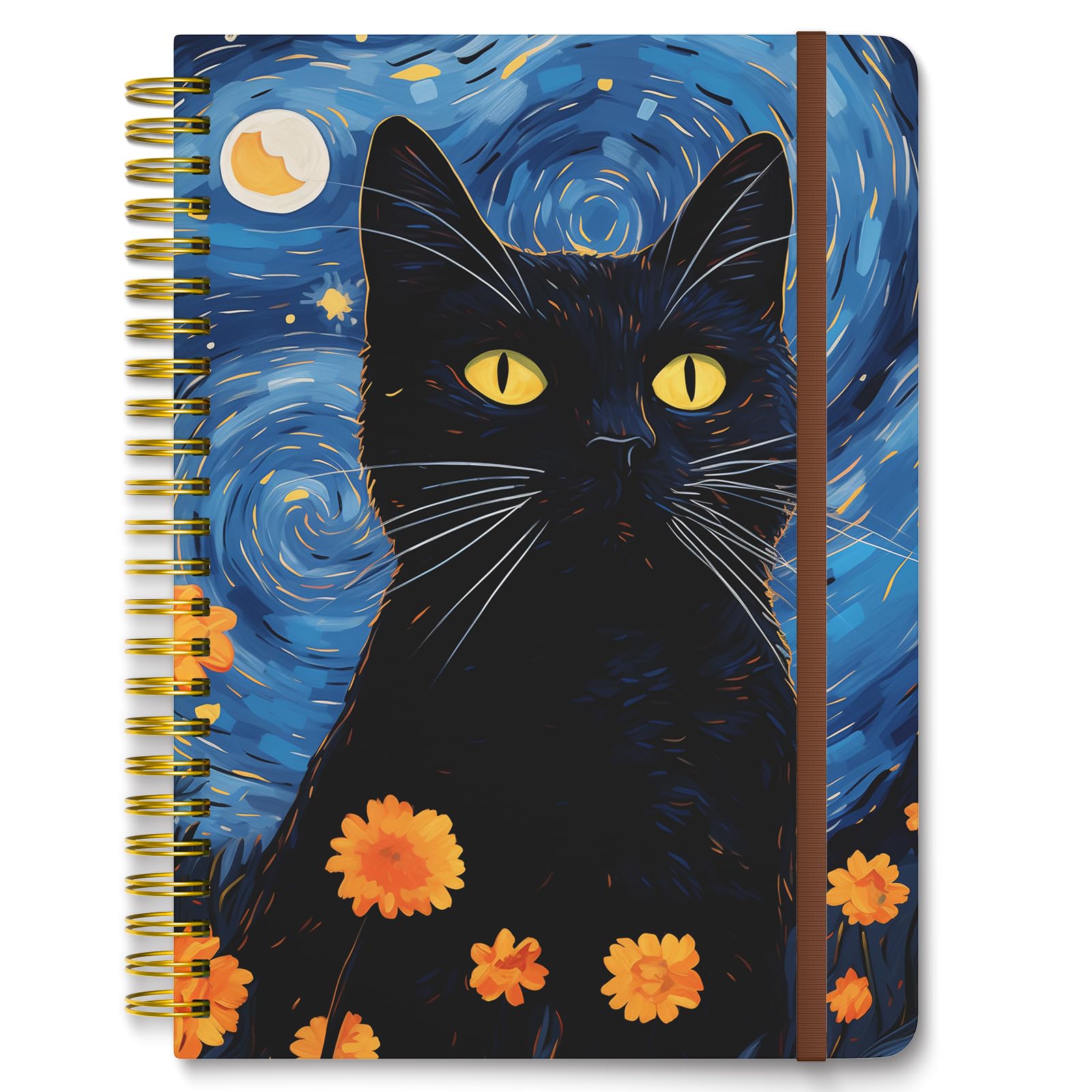 Hnogri Spiral Journal Notebook, Hardcover Lined Journal for Women, Medium 6 x 8.4 in, 160 Pages Thick Paper, Cute A5 College Ruled Notebooks for Journaling Writing Work Office School, Stargazer