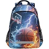 Basketball Fire Lightning Backpack 3rd 4th 5th Grade School Bookbags Travel Laptop Daypack Bag for Boys Girls