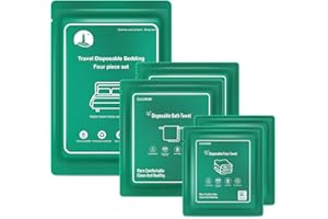 CXLOODE Disposable Bed Sheets for Hotel, Travelling Essentials with 2 Disposable Bath Towels 2 Disposable Face Towels and 4 Pcs Disposable Bed Sheets Set, Disposable Washcloths for Travel Hotel Essentials