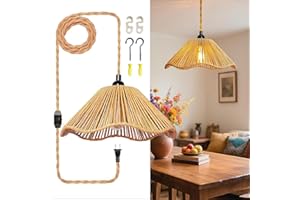 Garayma Boho Plug in Pendant Light lampshade Rattan Hanging Lights with 18FT Plug in Hemp Rope Cord Indoor Hanging Lamp,Dimma
