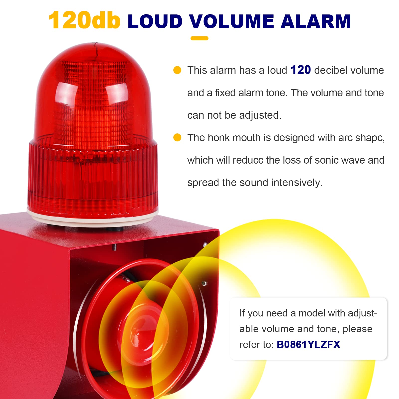 Saladulce 120dB Industrial Siren Alarm IP65 Outdoor Siren with Strobe Light, Sound and Light Alarm for Office, Business, Factory, Intruder, Residence (AC 110V)