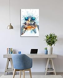 Funny Turtle Wall Art Sea Turtle with Glasses