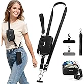 Aiseaulis Clip and Go Strap for Phone with Wallet Crossbody, Detachable Zippered RFID Wristlet Wallet, Adjustable Phone Lanyard & Ultra-Thin 360° Rotatable Metal Tabs for All Smartphones