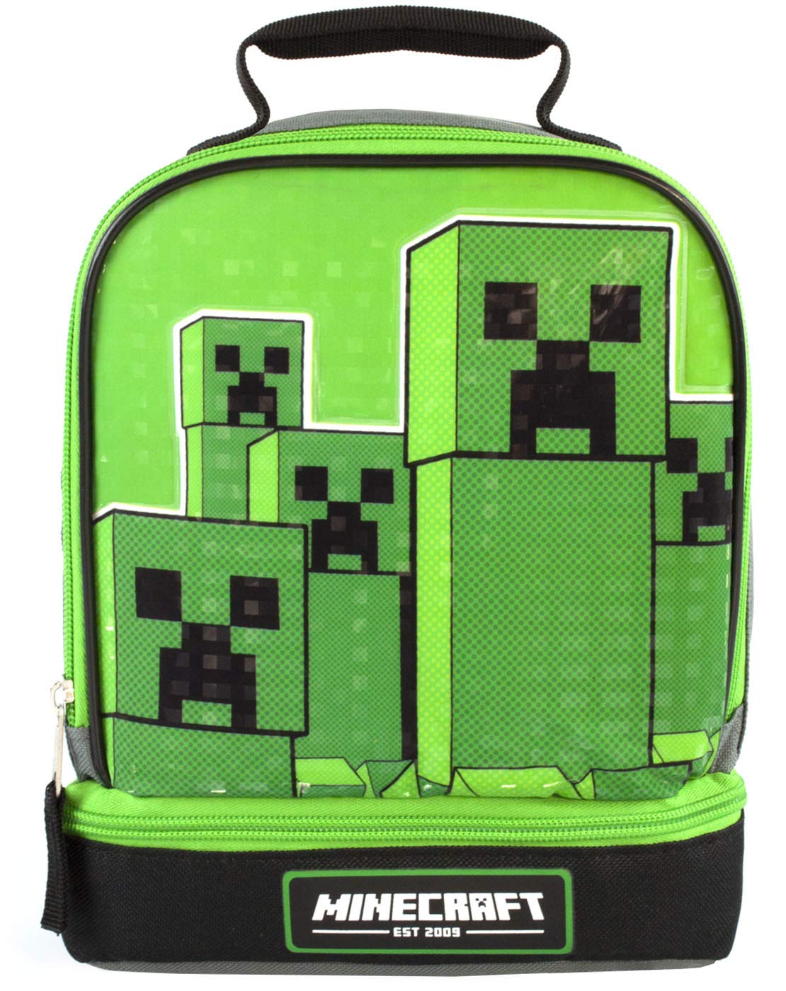 Minecraft Kids Lunchbox Creeper Zip Compartment Green Lunch Bag One Size