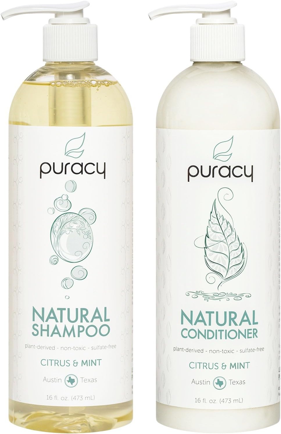Puracy Natural Shampoo and Conditioner Set, Vegan Hair Care, No Harsh Chemicals, 16 Ounce, (2-Pack)