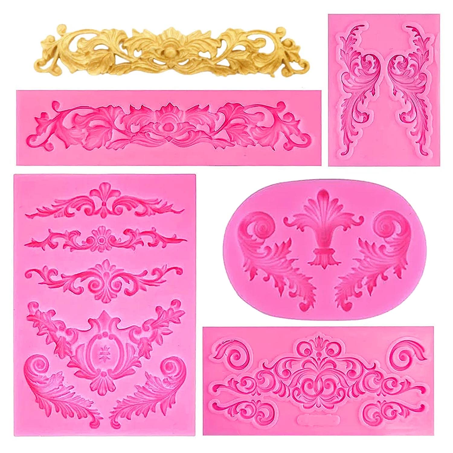 Lovesmile PXS-080 Silicone Fondant Moulds, Pack of 5 Silicone Moulds, Relief Silicone Moulds, 3D Baking Moulds, Silicone Moulds, Suitable for Decorating Cakes, Desserts, Chocolates, Fondant