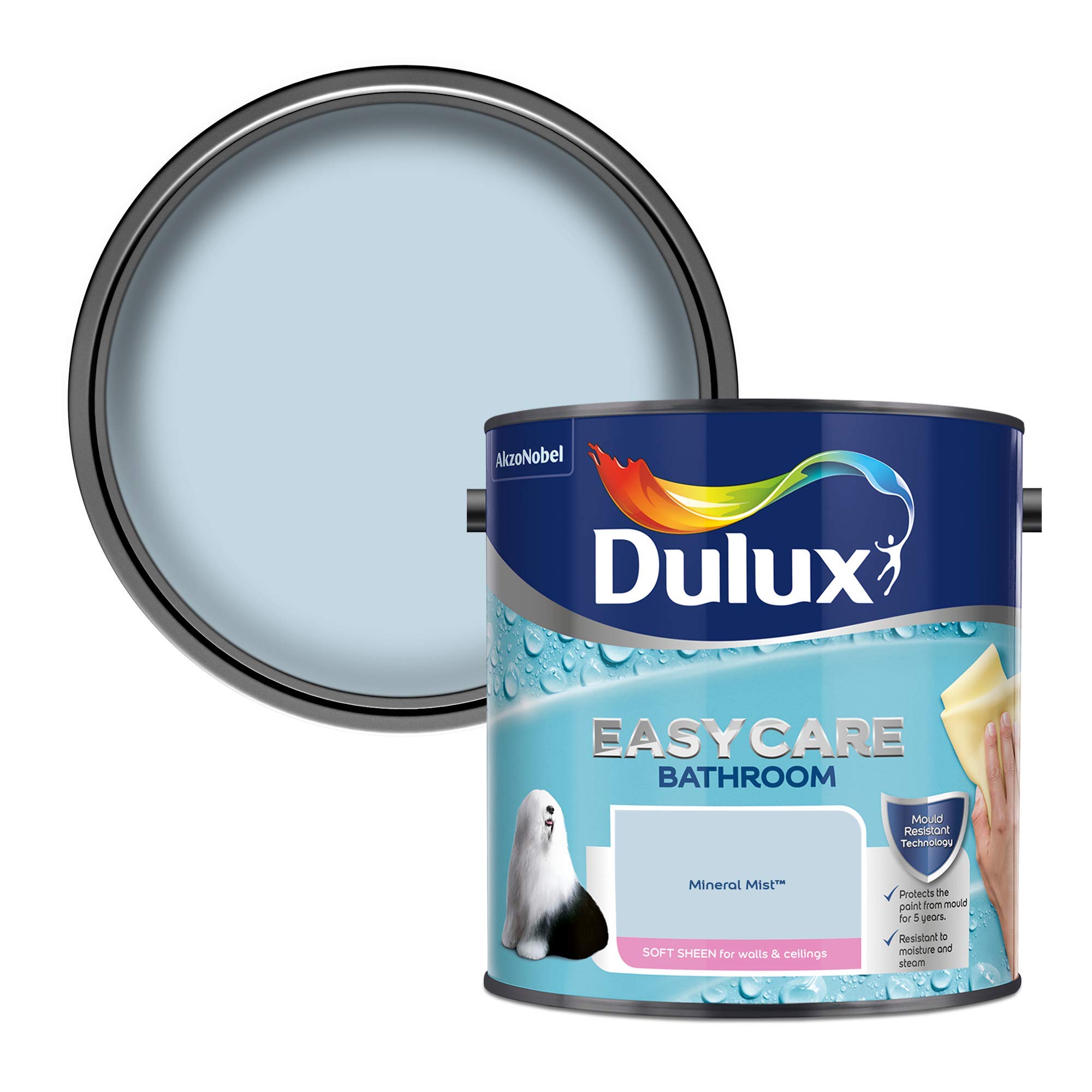 Dulux Easycare Bathroom Soft Sheen Emulsion Paint for Walls and Ceilings - Mineral Mist 2.5 litres