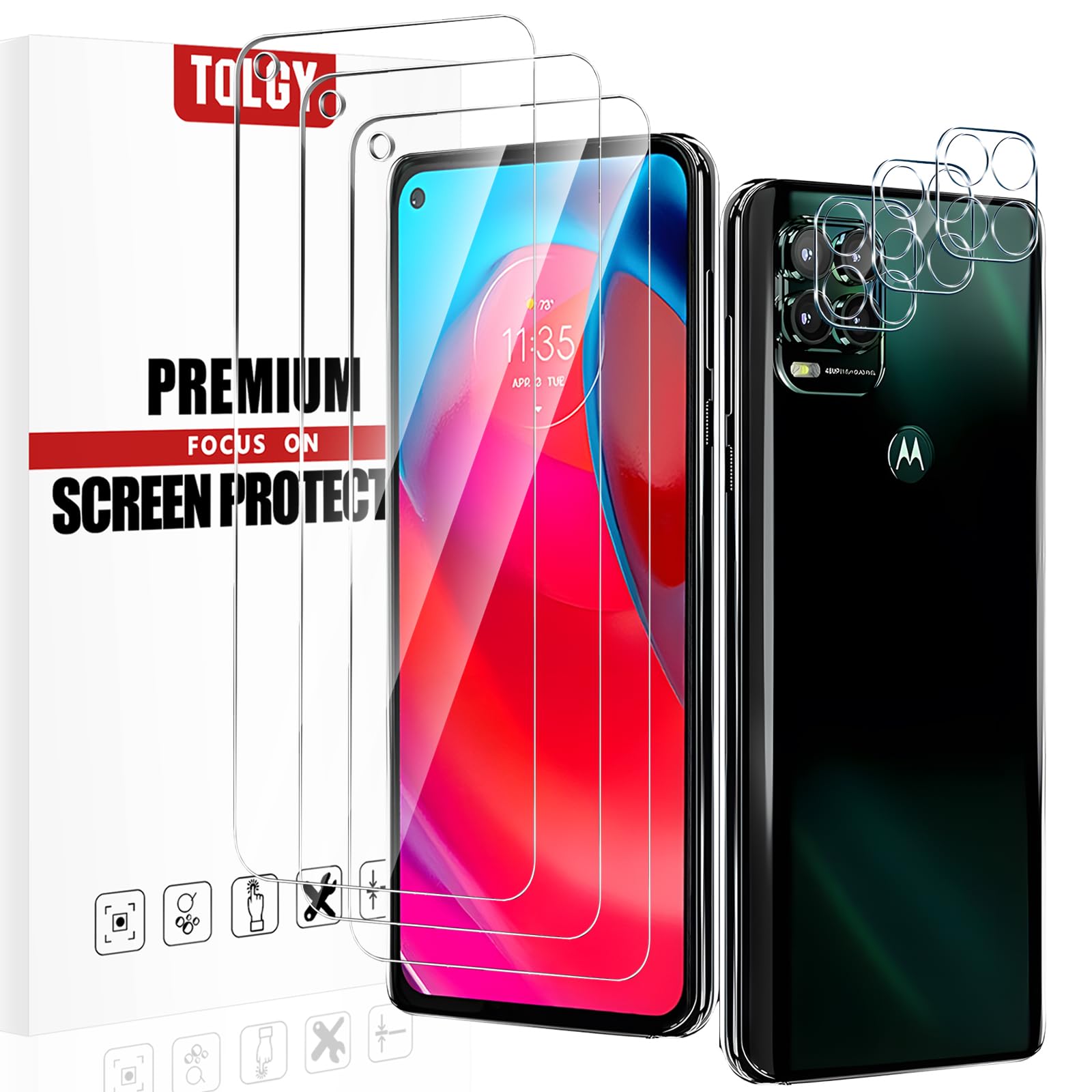 TQLGY Screen Protector for Motorola Moto G Stylus 5G 2021 with Camera Lens Protector, 9H Tempered Glass, Anti-Scratch, Bubble Free, Case Friendly, HD Clear, 3-Pack