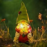 WONDHOME Solar Garden Gnome Lady Statues Outdoor Gnomes with Flowers Lights Fall Porch Patio Lawn Yard Decoration - Ideal Christamas Gardening Birthday Gifts for Woman Mom
