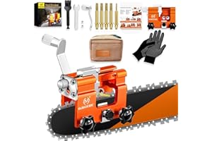 Chainsaw Sharpener Jig, Chain Saw Sharpener Kit Tool with 5 Titanium-Plated Diamond Bits, Gold Portable Universal Hand Crank 