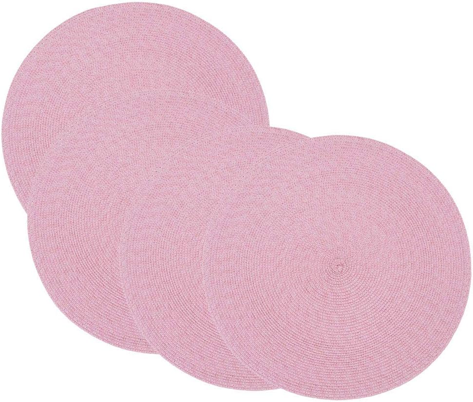 SCF2017 Round Woven Plastic Placemats 38cm Stylish and Practical Dining Table Mats,Set of 4,Pink