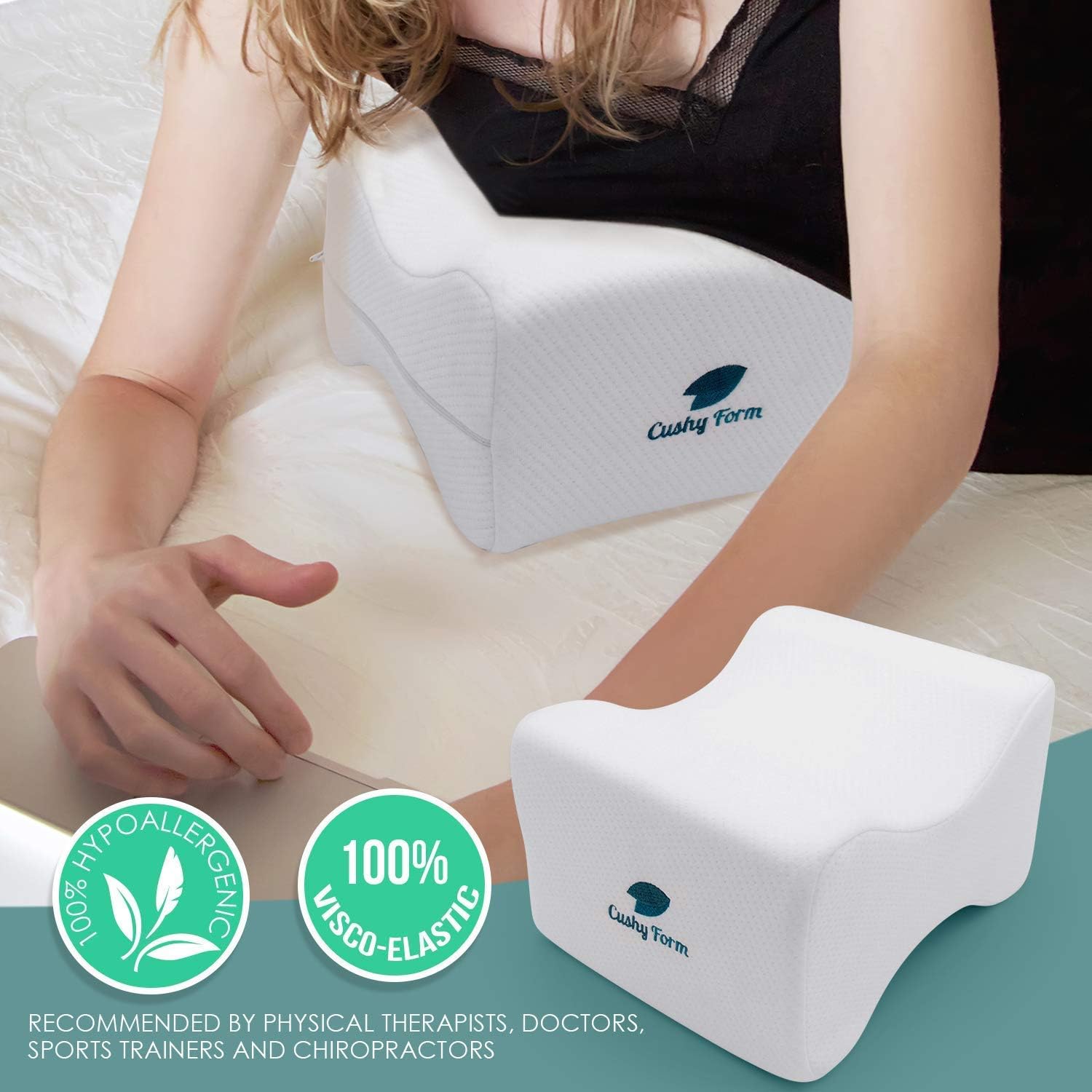 Knee Pillow for Side Sleepers - Sciatic Nerve Pain Relief | Best for Pregnancy, Hip, Knee, Back and Spine Alignment | Memory Foam Orthopedic Leg Pillow Wedge with Washable Cover+Free Storage Bag (Lrg): Home & Kitchen