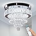 Dimmable Crystal Chandeliers 11.8" LED Flush Mount Modern Ceiling Light Fixtures for Bedroom Dining Room Hallway (2700K/4000K/6500K)