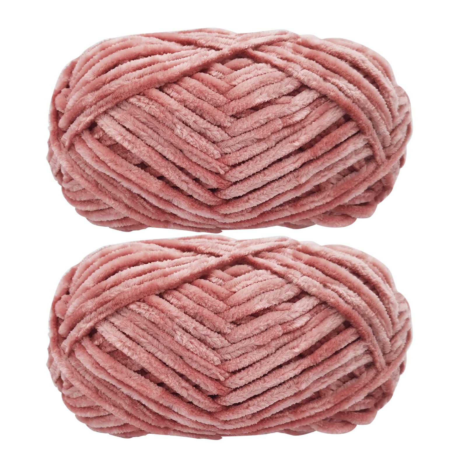 Photo 1 of 2 Roll Yarn for Knitting Crochet, Velvet Yarn Knitting Yarn Fabric Cloth for DIY Craft Handmade Velvet Coarse Wool Scarf Thread New Year Christmas Gift - Bean Pink, 175 Yards
