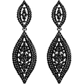 HAISWET Women Large Statement Chandelier Earrings Rhinestone Clear Crystal Party 2 Leaf Dangle Earrings