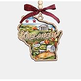 Moonlit93 Wisconsin State Christmas Wooden Ornament - 2-Layer Laser-Cut Wooden Keepsake - Rustic Holiday Decor & Ideal Travel Gift for Women Men Family & Friends - Wisconsin Locals Gift