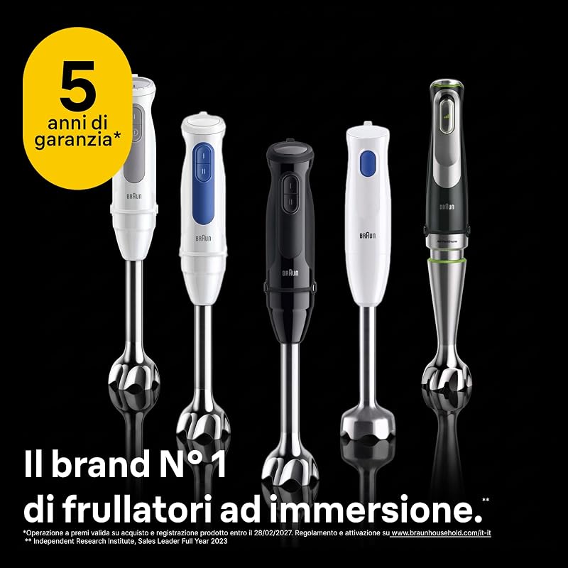 MultiQuick 9 MQ9147X Frullatore ad Immersione, Miniprimer Dotato di Frusta, Bicchiere, Tritatutto da 350ml, Tritaghiaccio da 1,25L e Accessorio Pure', Potenza 1200W, Tecnologia Tedesca
