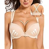 Upushall Women's Push Up Racerback Bra Front Closure Thick Padded Seamless Criss-Cross Back Underwire Bra Add Two Cup