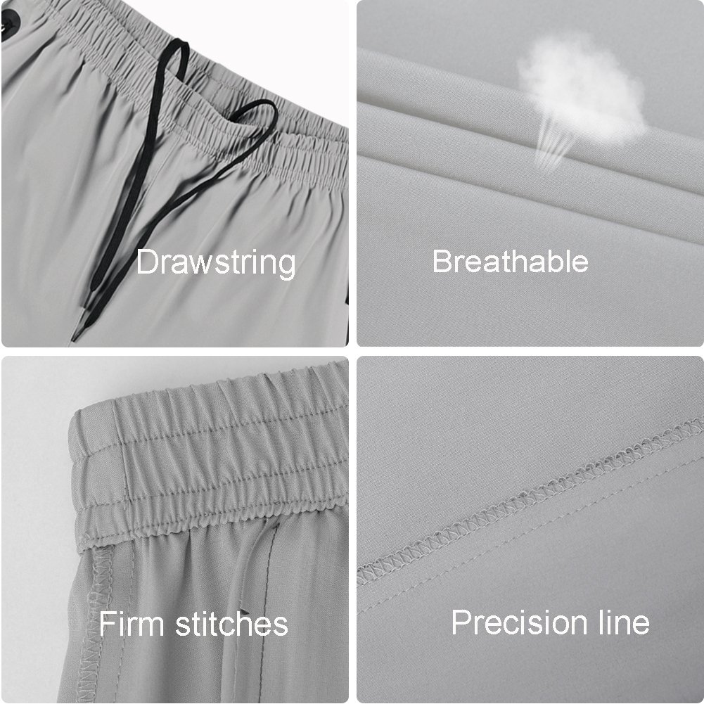 SuperArt Men\'s Gym Shorts Outdoor Sports Running Beach Shorts Lightweight Quick Dry Shorts Reflective Zipper Pockets (Light Grey, Large)