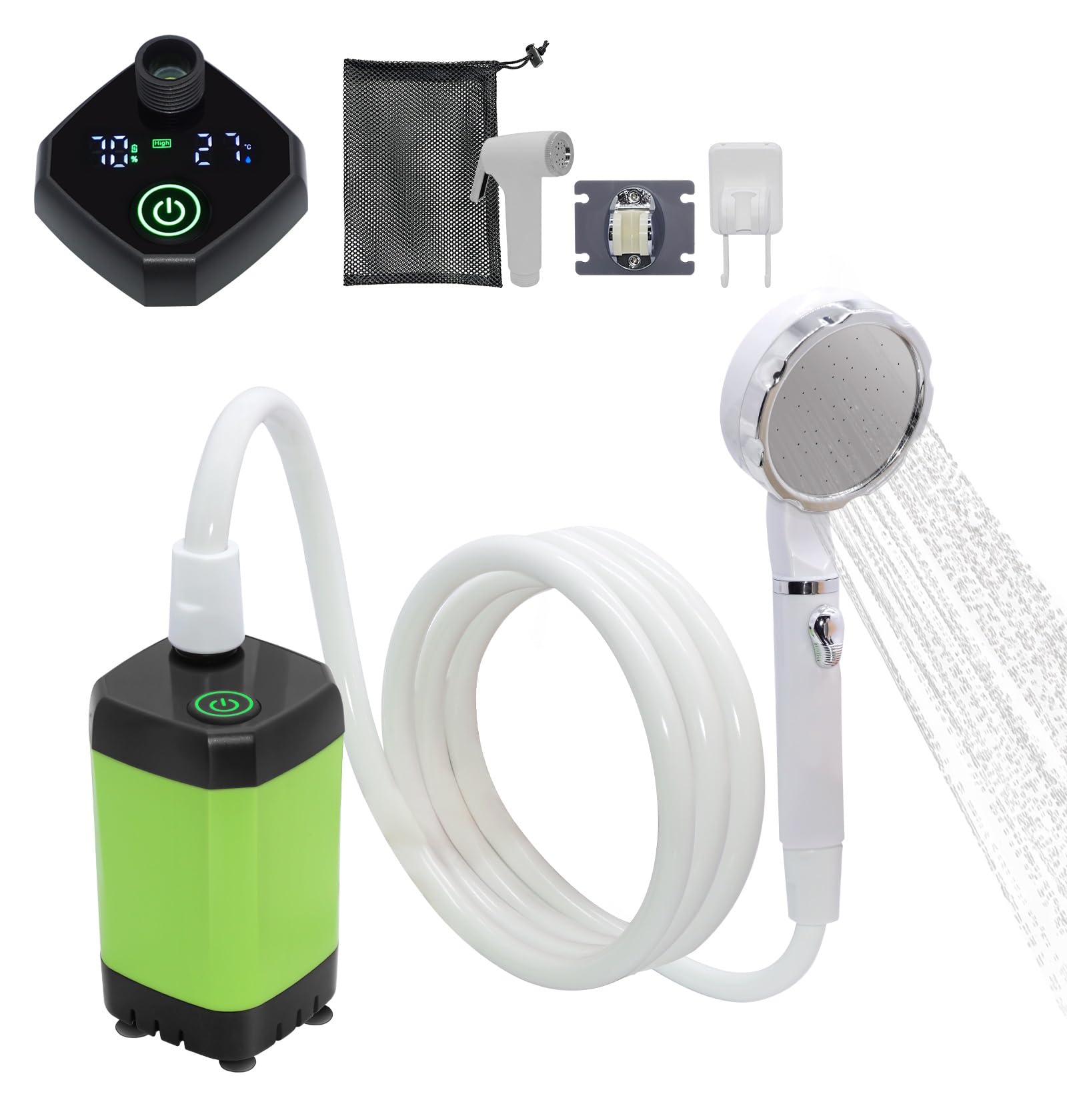 SUNEYES ポータブルシャワー 充電式 9000mAh 大容量 簡易シャワー アウトドアシャワー 電動シャワー 直射ヘッド&収納袋付き 携帯シャワー コンパクト 節水 USB充電式 キャンプシャワー 水流量無段階調節 シャワー ポンプ 海水浴 サーフィン 旅行 水遣り 洗車 防災 植物潅水 軽量 キャンプ NS026商品画像