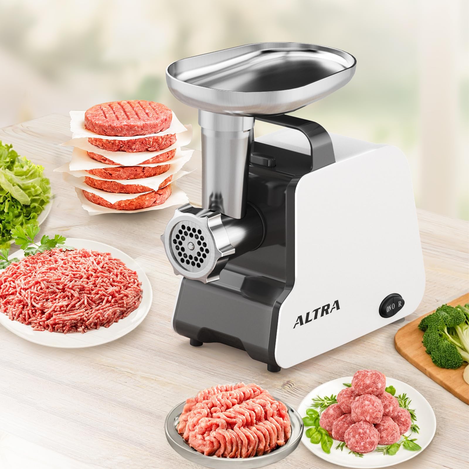 Electric Meat Grinder, 2300W Max, Heavy Duty Sausage Stuffer with 2 Blades, 3 Grinding Plates, Sausage Tube & Kubbe Kit, Home Kitchen Meat Mincer with Handle (Black)