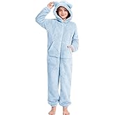COZYPOIN Unisex Kids Fleece Jumpsuits Girls Fuzzy Hooded Rompers Zip Up One Piece Costume Warm Cute Clothes for 5-14 Y