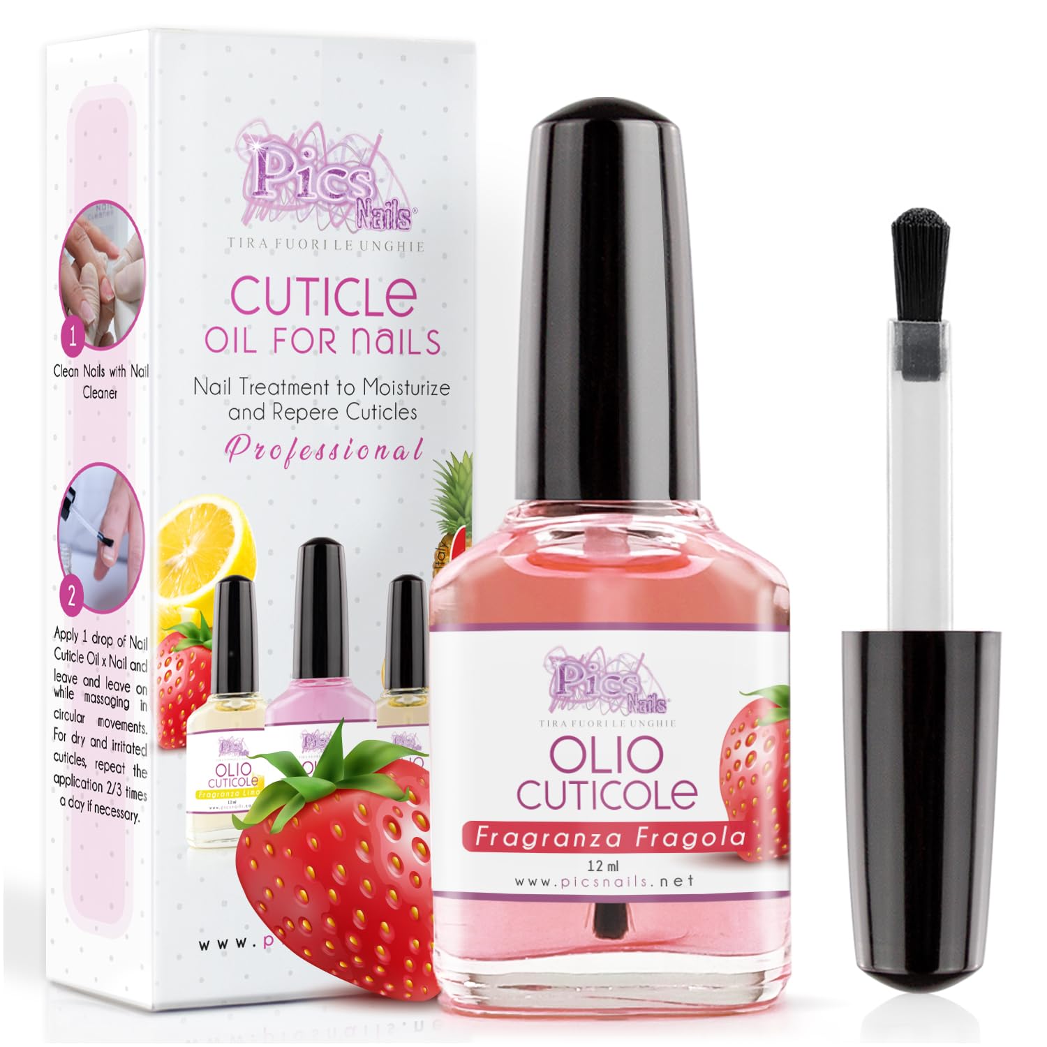 Cuticle Oil for Nails Professional Nail Treatment 12 ml - 0,4 Fl. oz - Strawberry Fragrance - Moisturizing and Regenerating Oil for Cuticles, Gives Relief and Freshness to Dry and Irritated Skin