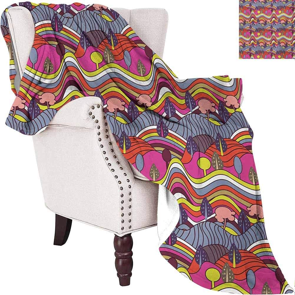 MKOK Grunge Commercial Grade Printed Blanket Cartoon Doodle Style Landscape Image Vibrant Color Palette Abstract Hills and Trees Queen King W70 x L90 Inch Multicolor