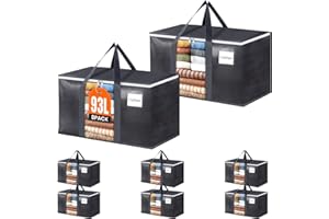 HomeHacks 8 Pack Extra Large Moving Bags with Visual PVC Window & Zippers, Storage Totes with Reinforced Handles, Heavy Duty Storage Bags for Packing, Moving, Storage (93L,Grey)