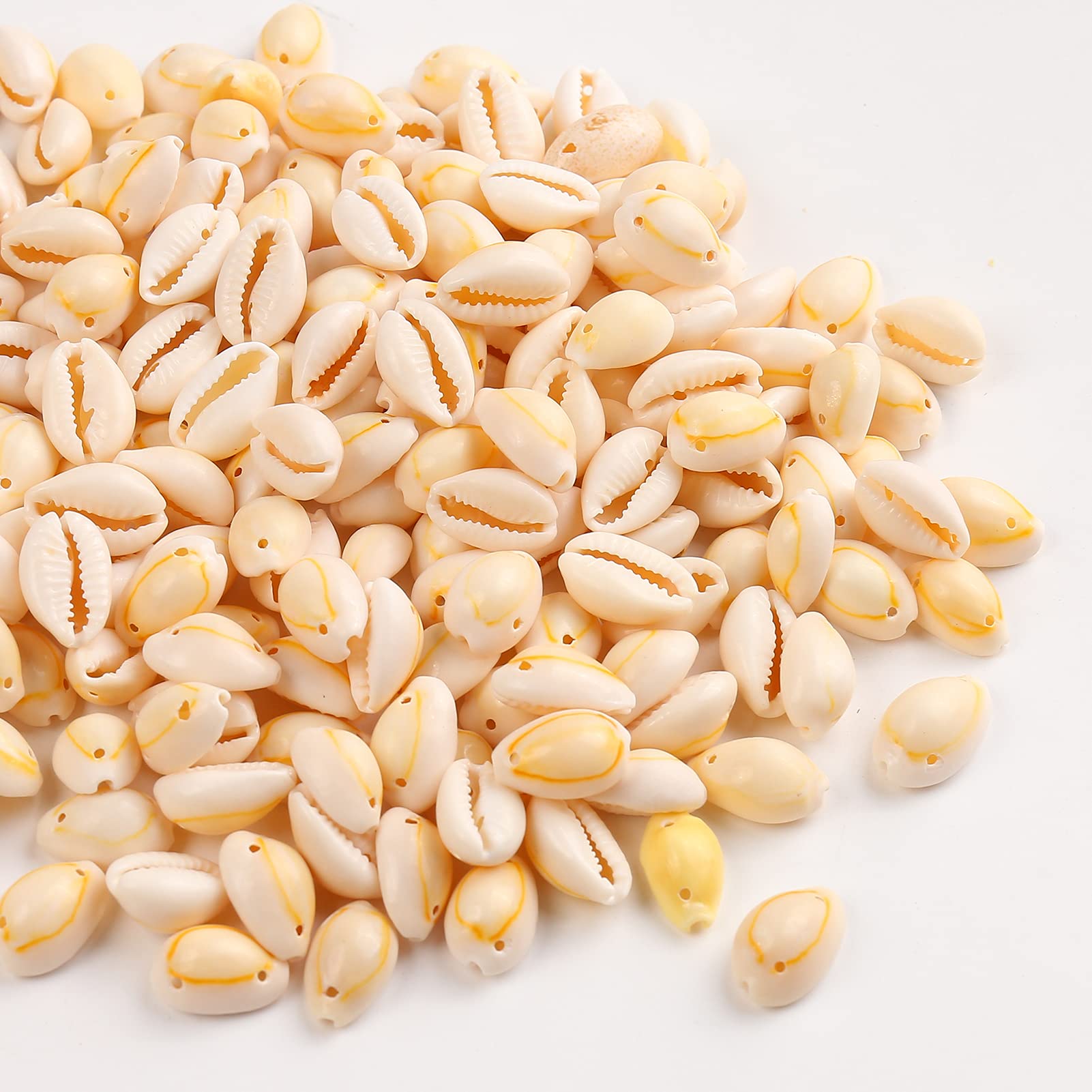 HERZWILD Natural Cowrie Shell Beads 200pcs Oval Spiral Shell Beads Charms 13-15mm for Craft Making, Home Decoration, Beach Party, Jewellery Making(200pcs)