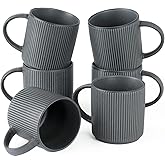 famiware Coffee Mug Set for 6, Star 12 oz Catering Mugs Cup Set with Handle for Coffee, Tea, Cocoa, Milk - Ceramic Stoneware Drinkware Set, Matte Dark Charcoal