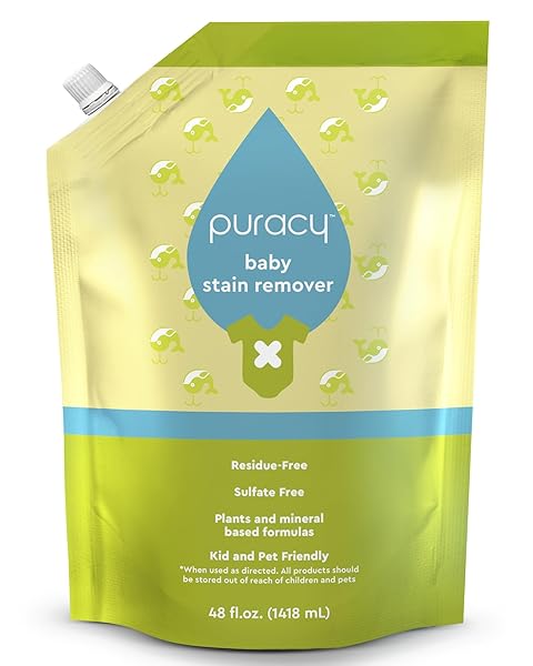 PURACY STAIN REMOVER – CLEANING SPRAY, CLOTHES STAIN REMOVAL, LAUNDRY STAIN SPRAY FOR CLOTHES, TRAVEL SPOT AND OIL REMOVER – NATURAL SPOT CLEANER, 48 OZ