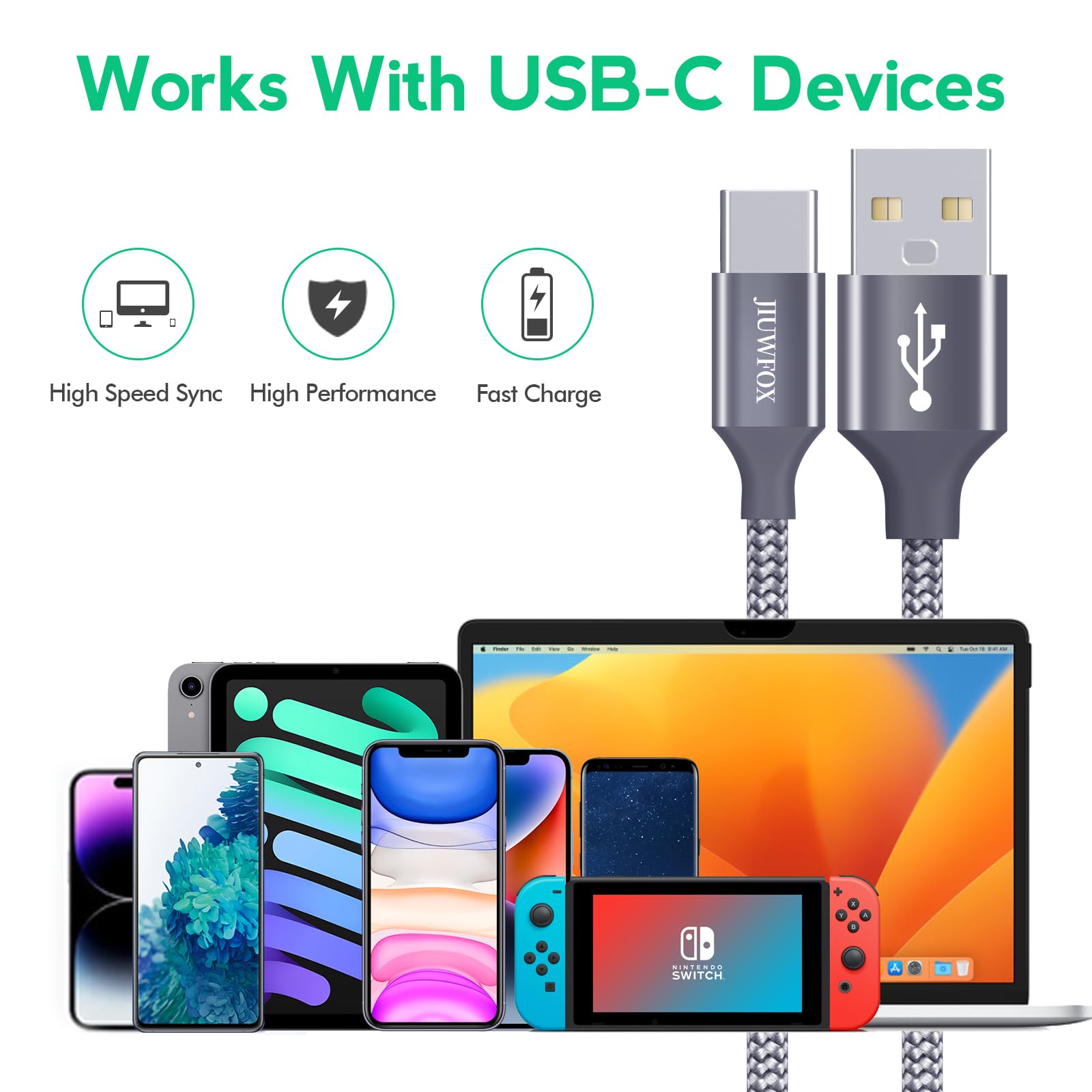 USB to USB C Cable, (5-Pack, 3/3/6/6/10 ft) Type C Charger Cord Fast Charging for iPhone Air 17 16 Pro Max, Galaxy S25 S24 S23 A15 A16 A25 A26 A35 A36 A55 A56, Moto, Pixel and More