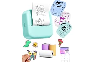 Ponek Mini Sticker Printer, Print Pods Mini Printer M02X, Mini Photo Printer with 3 Colors Paper Rolls, Portable Inkless Mini