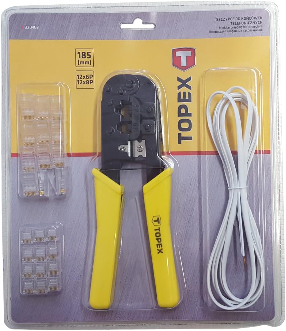 Topex 32d408 - Pliers for Crimping Modular Connectors (185 mm), Black and Yellow