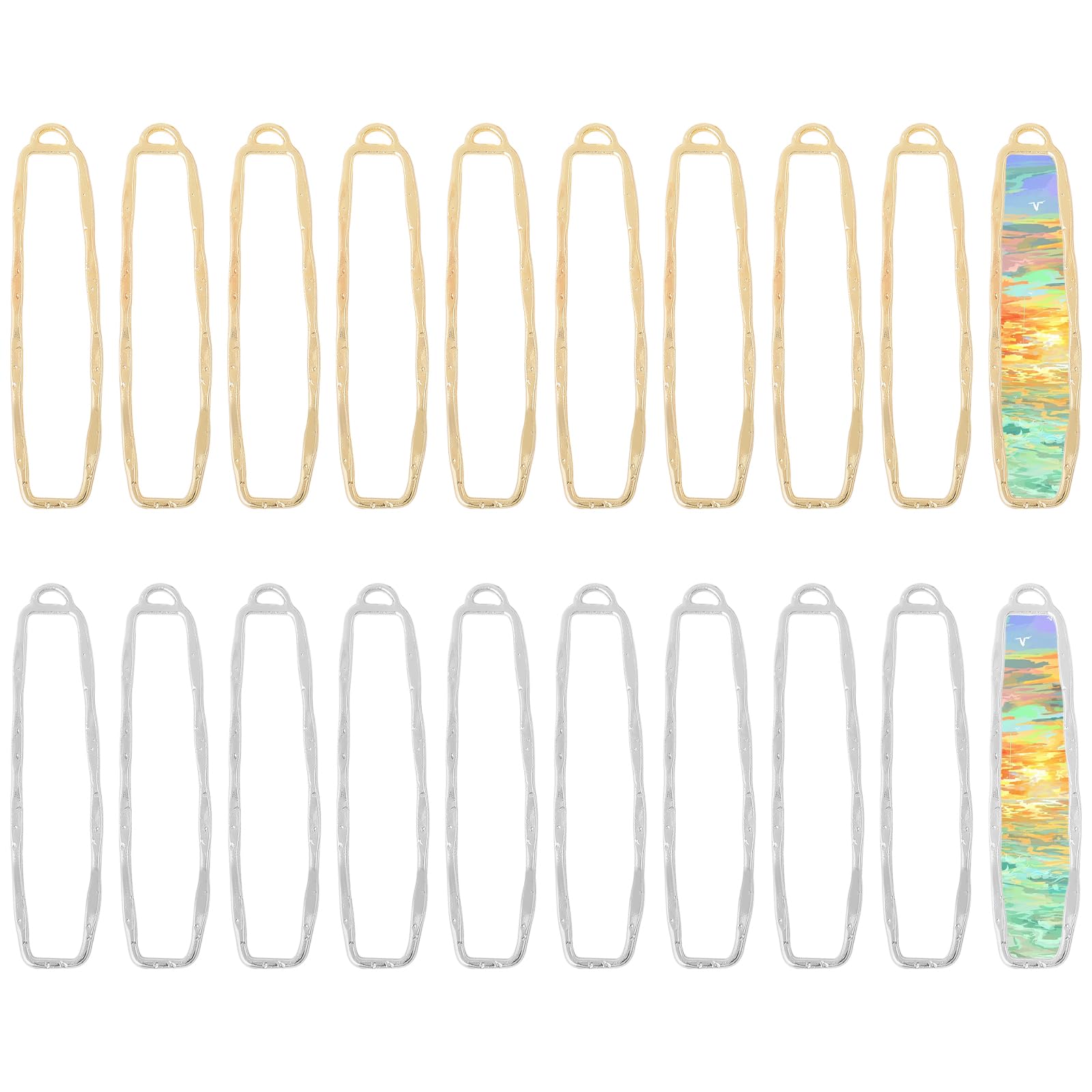 CHGCRAFT 20pcs 2 Colors Open Back Bezel Pendants Rectangle Alloy Bezel Big Pendants For DIY UV Resin Earrings Necklace Bracelet Jewelry Making