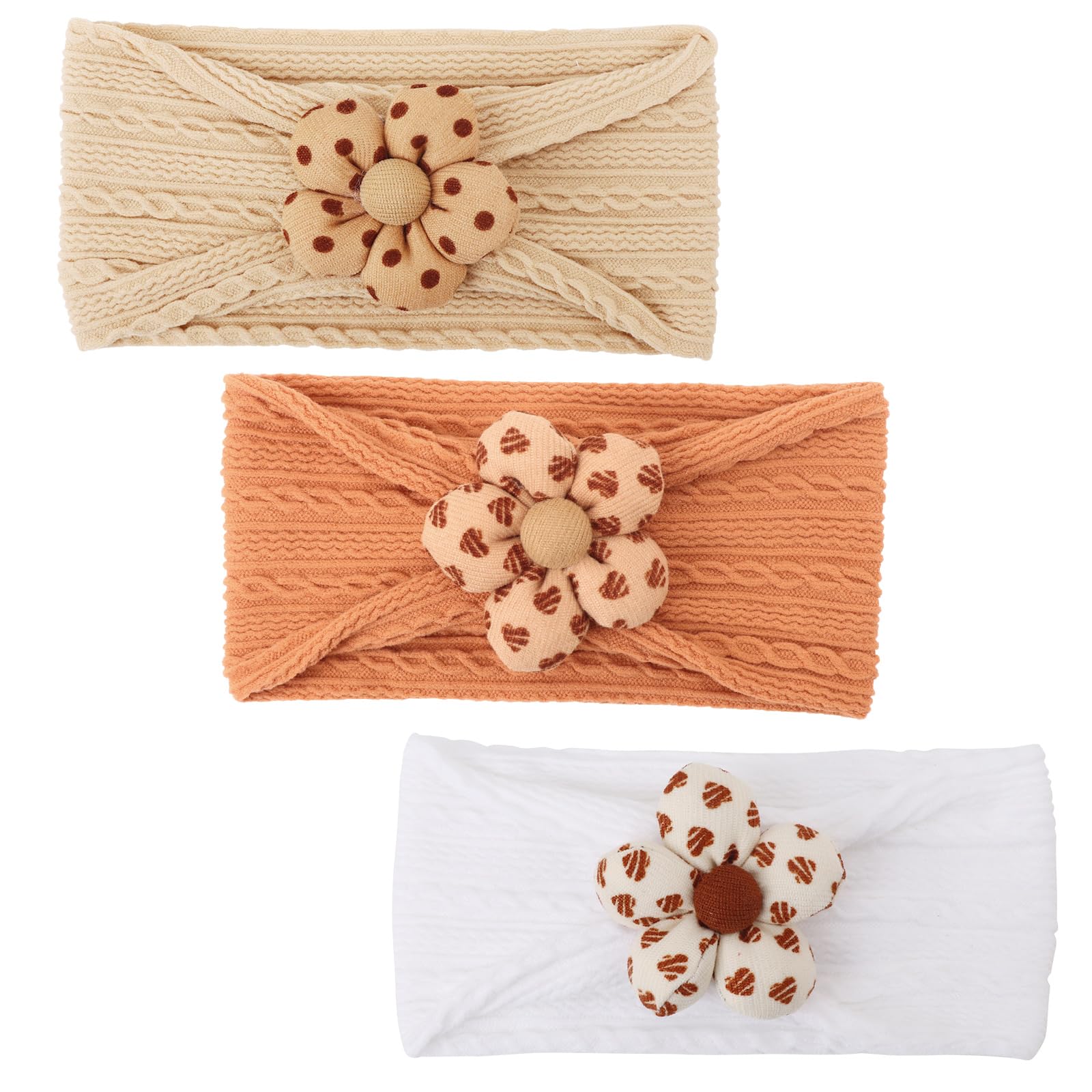 DRESHOW 3 Pack Girls Flower Headbands Stretchy Nylon Headbands Handmade Hair Accessories for Newborn Infant Toddlers Kids